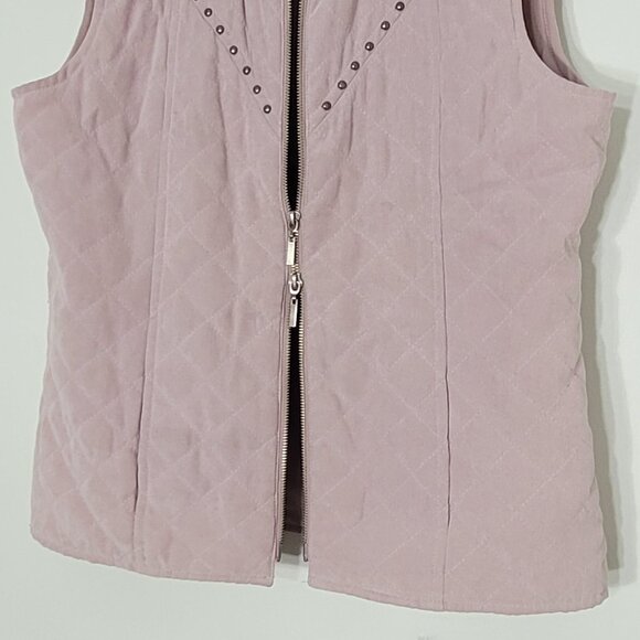 Conradc Women Pink Sleeveless Full Zip Up Studded Detailing Quilted Vest Size 6 - Picture 6 of 13